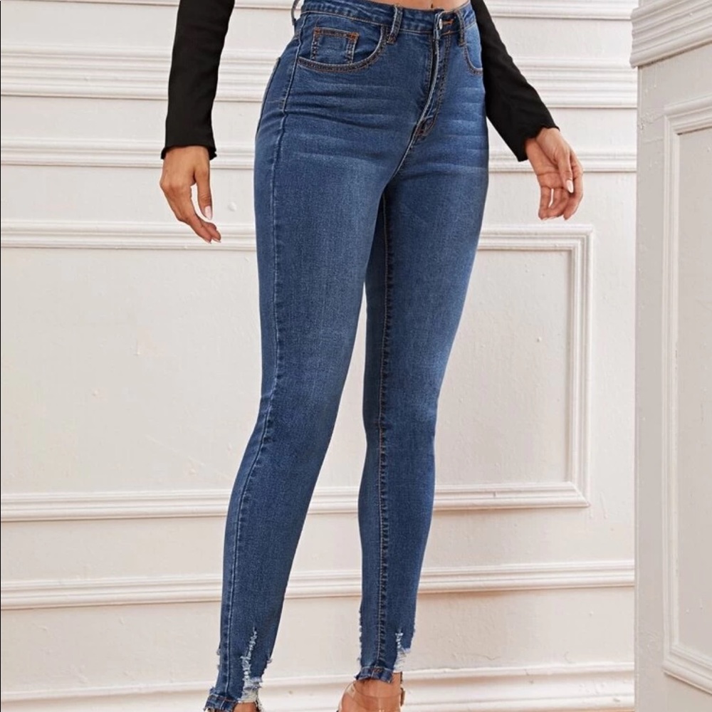 High waist Distressed Ankle Skinny Jeans